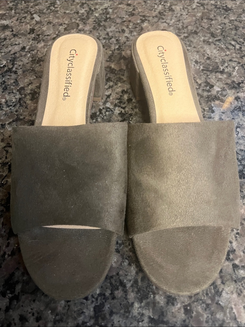 Cityclassified Olive Faux Suede Slide Mules 7.5